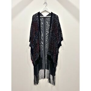 Black Velvet Burnout Animal Leopard Print Kimono Duster